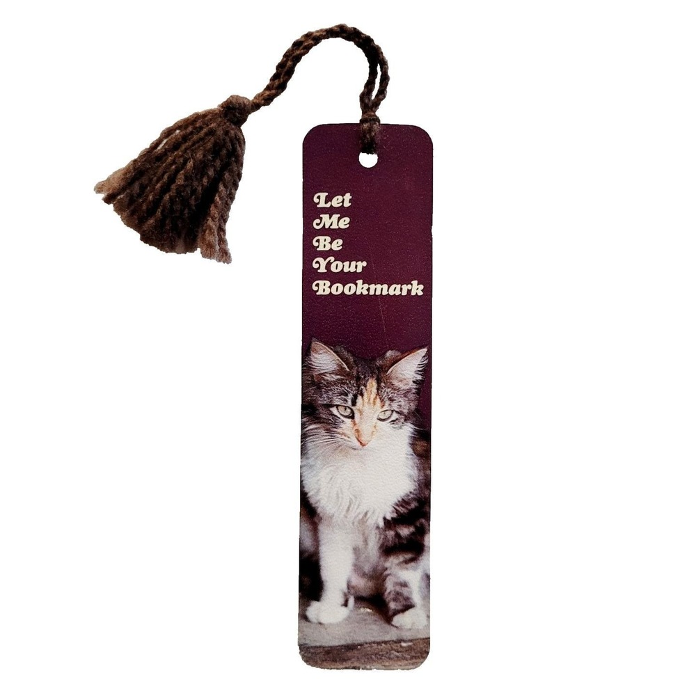 Vintage 70s Kitten Bookmark yarn Tassel, tabby cat, 1976 Antioch Bookplate H-161